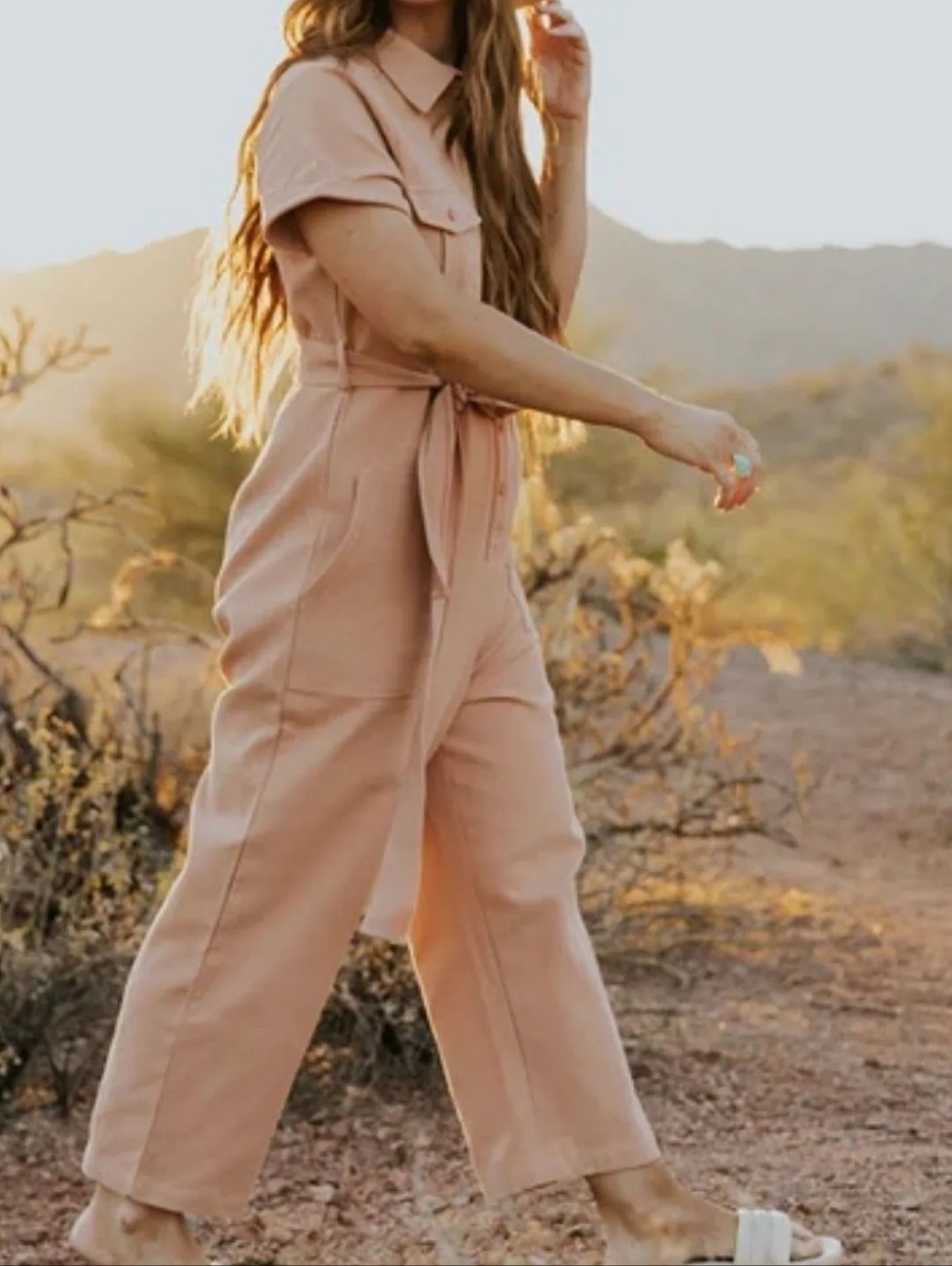 NWT G PARRISH X ROOLER SIZE MEDIUM Women's Peach Utility Jumpsuit with Tie Waist